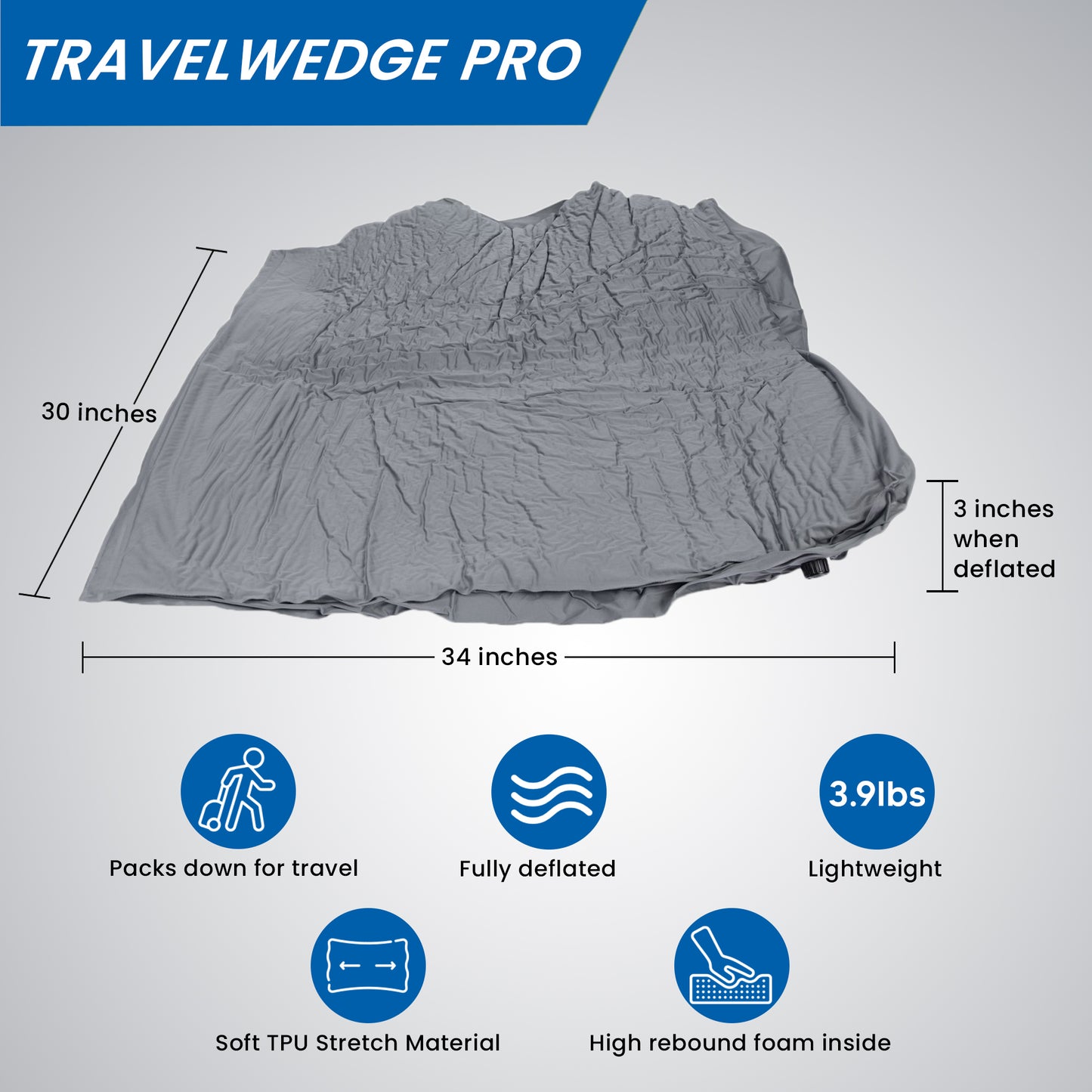 Self Inflating Bed Wedge Pillow - Travelwedge PRO - 30 Inch