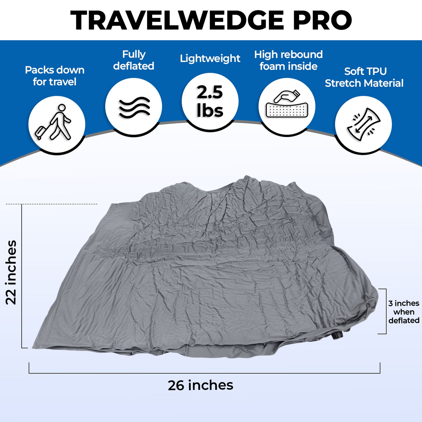 Self Inflating Bed Wedge Pillow - Travelwedge PRO - 22 Inch