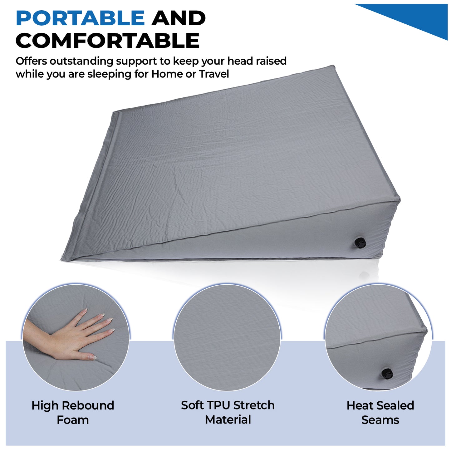 Self Inflating Bed Wedge Pillow - Travelwedge PRO - 22 Inch